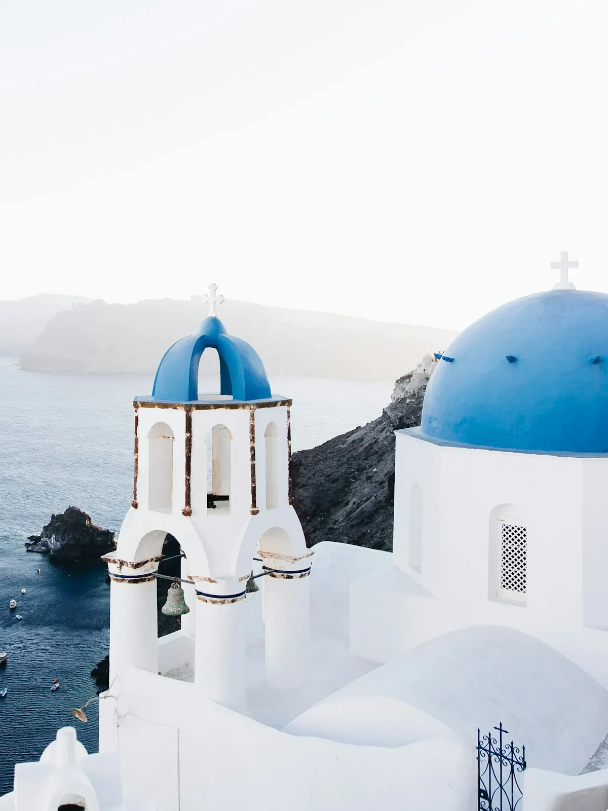 Blue-domed churches above the sea on Santorini